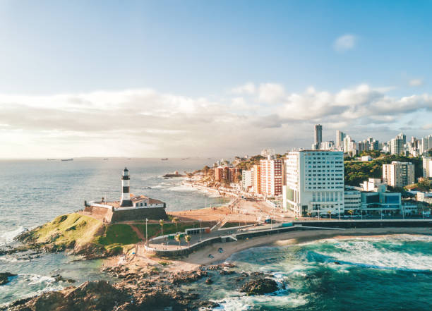 zángano de la vista en la costa de salvador de bahia - bahía fotografías e imágenes de stock