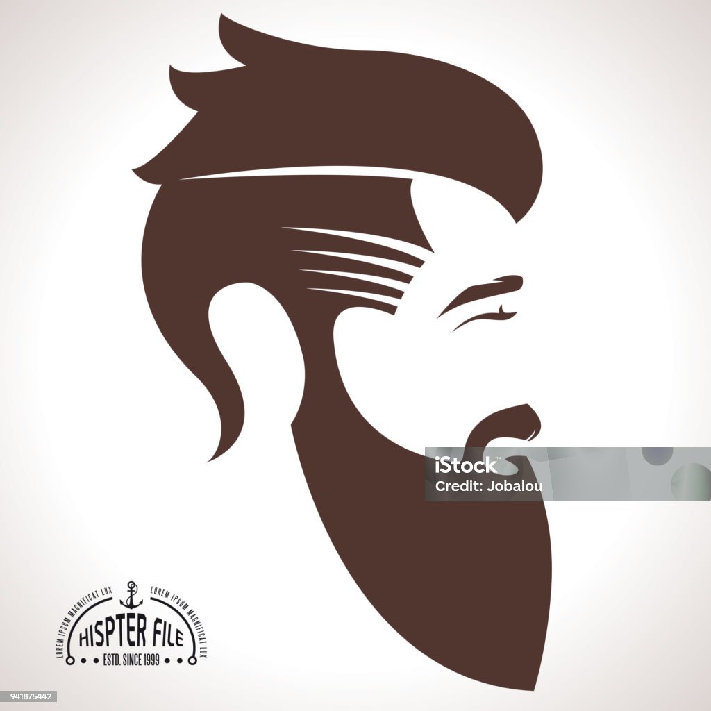 Hipster silhueta perfil homem - Vetor de Barba royalty-free