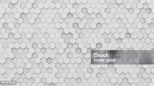 White Hexagons Mosaic 3d Render Stock Photo - Download Image Now - Hexagon, Pattern, Backgrounds