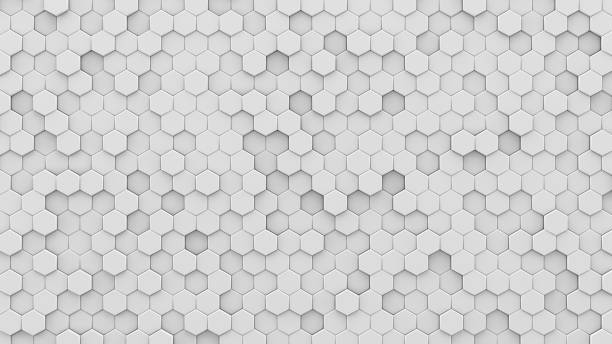 белые шестиугольные мозаики 3d рендер - high def стоковые фото и изображения