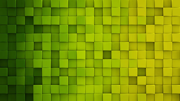 Yellow green gradient cubes 3D render Yellow green gradient extruded cubes mosaic. Geometric 3D render illustration. Computer generated abstract background craster stock pictures, royalty-free photos & images