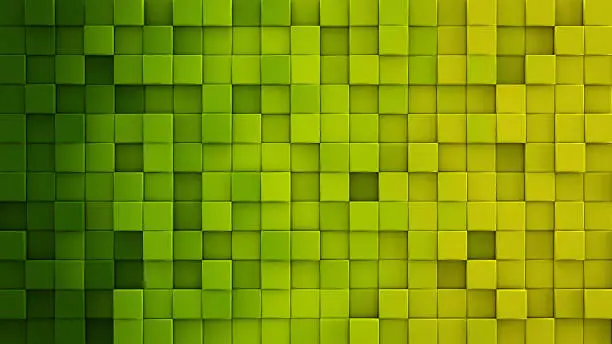 Yellow green gradient extruded cubes mosaic. Geometric 3D render illustration. Computer generated abstract background