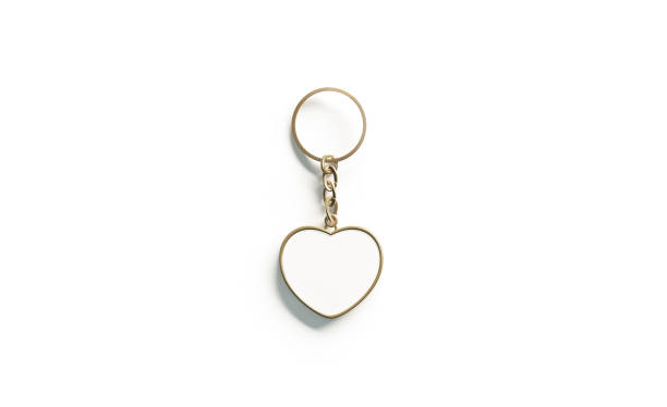 istock Blank gold white key chain heart shape mock up top 941876048