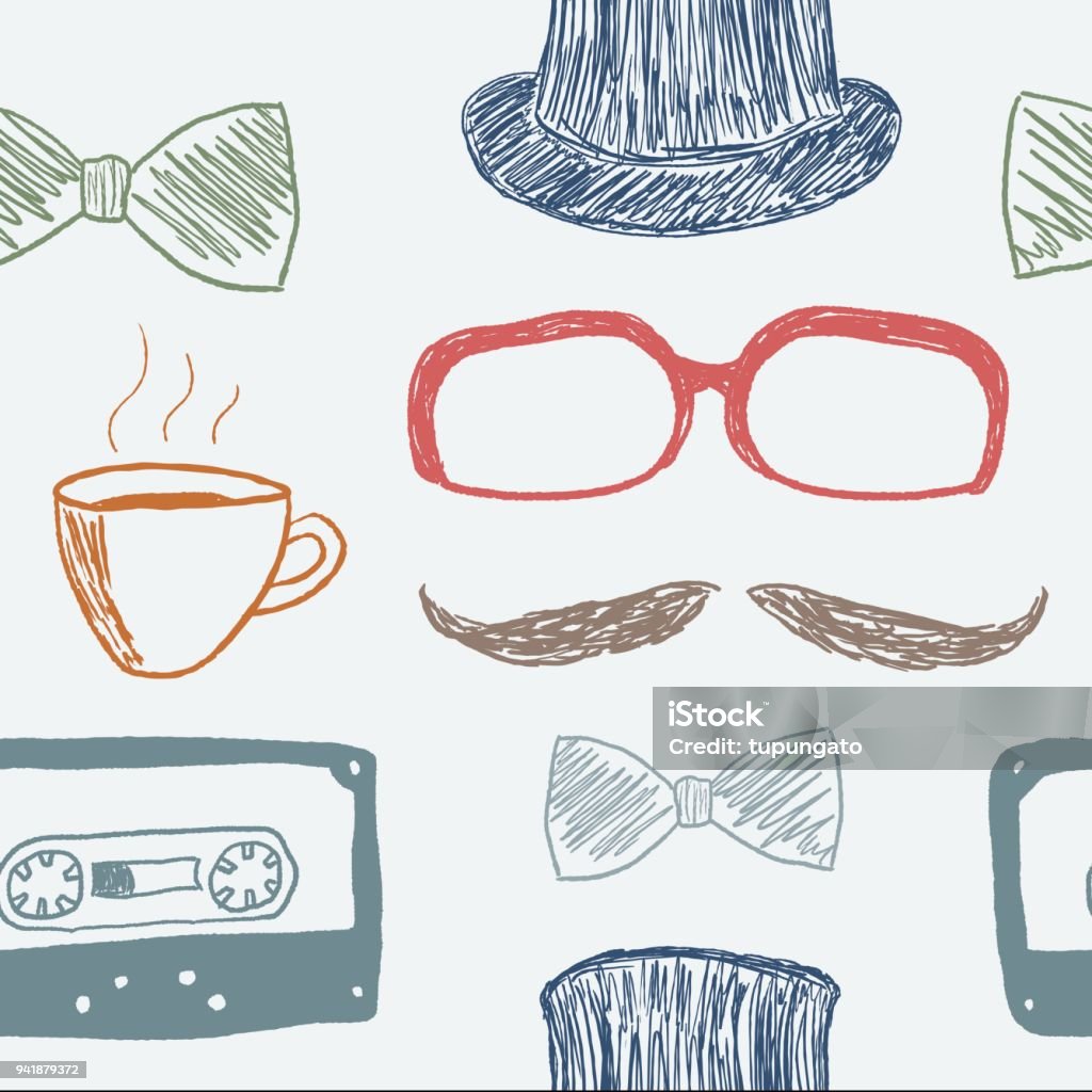 Hipster background vector Hipster background doodle - seamless texture vector illustration. Audio Cassette stock vector