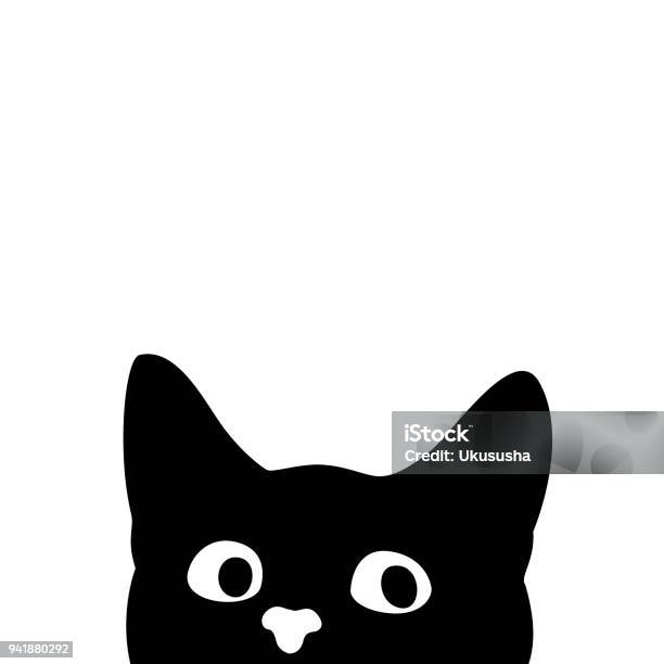 Curious Cat Sticker On A Car Or A Refrigerator Stock Illustration - Download Image Now - Domestic Cat, Illustration, Black And White