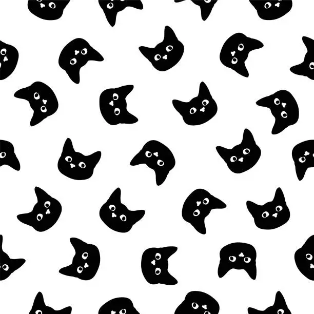 Vector illustration of Seamless patten. Black cat muzzle