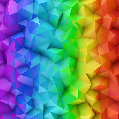 Rainbow spectrum gradient polygonal surface. Computer generated abstract background. 3D rendering