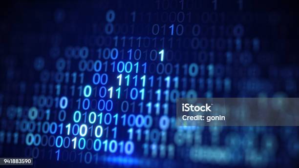Digital Blue Binary Data Code Closeup Shot With Dof Stock Photo - Download Image Now