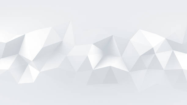 White low poly rumpled 3D surface abstract render White low poly rumpled triangular surface. Abstract 3D rendering low poly modelling stock pictures, royalty-free photos & images