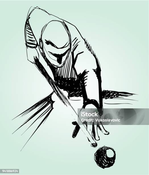 Billiards Player Sketch Stock Illustration - Download Image Now - Pool - Cue Sport, Vector, Accuracy