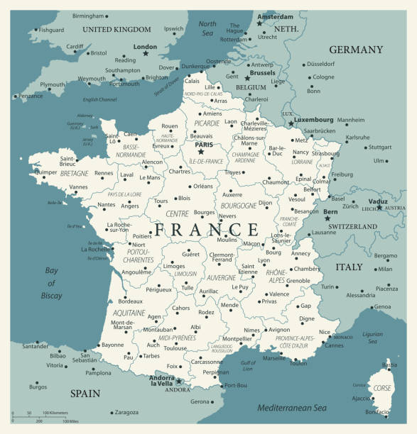 Map of France - Vintage Vector illustration