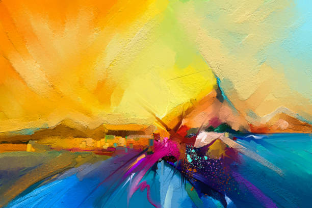 colorful oil painting on canvas texture. - amarelo ilustrações imagens e fotografias de stock
