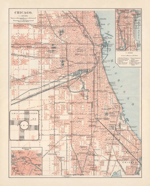 istock City map of Chicago, Illinois, USA, lithograph, published in 1897 941893054