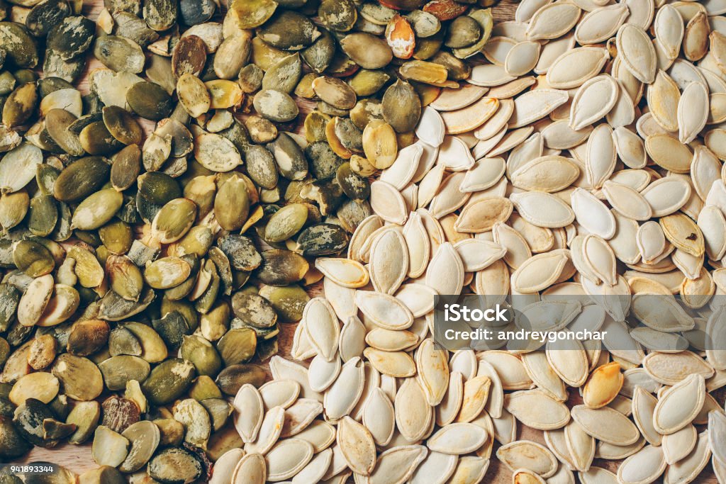 Seed Peeling Shell Half Of Pumpkin Seeds Peeled From Shell Second Half In Shell Background ...