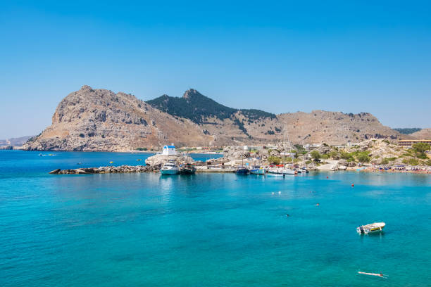 View of Kolymbia bay and coast. Rhodes, Dodecanese Islands, Greece