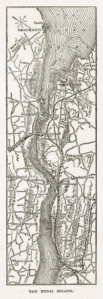 istock Map of the Menai Straits, Carnarvon, Wales Victorian Engraving, 1840 941894046