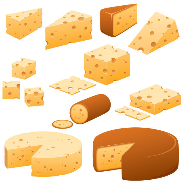 Cheese Illustrations Vector illustrations of cheese. swiss cheese slice stock illustrations