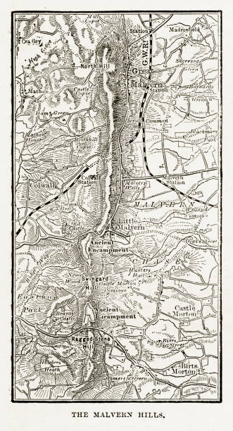 istock Map of Malvern Hills in Worcestershire, England Victorian Engraving, 1840 941900530