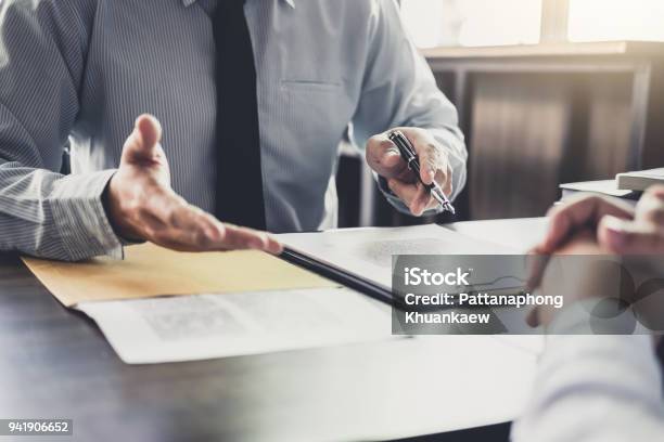 Businessman And Male Lawyer Or Judge Consult Having Team Meeting With Client Law And Legal Services Concept Stock Photo - Download Image Now