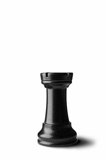 Chess: Rook (Black) Isolated on White Background  chess rook stock pictures, royalty-free photos & images