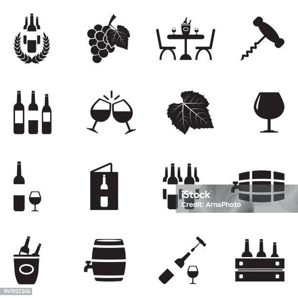 Wine Icons Black Flat Design Vector Illustration Stock Illustration - Download Image Now