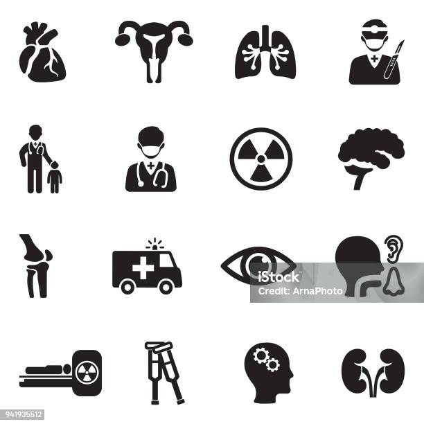 Hospital Departments Icons Black Flat Design Vector Illustration Stock Illustration - Download Image Now