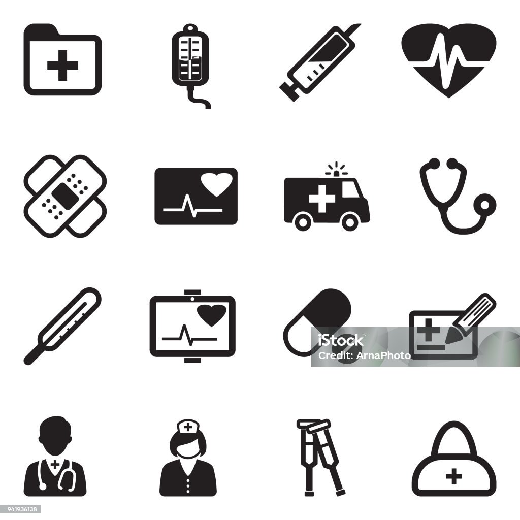 Ambulance Icons. Black Flat Design. Vector Illustration. Pulse, Aid, Medical Aid, Emergency. Icon Symbol stock vector