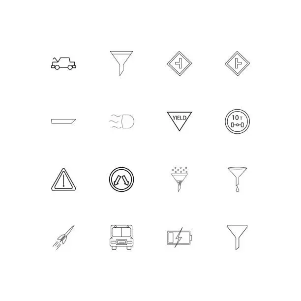 Vector illustration of Cars And Transportation simple linear icons set. Outlined vector icons