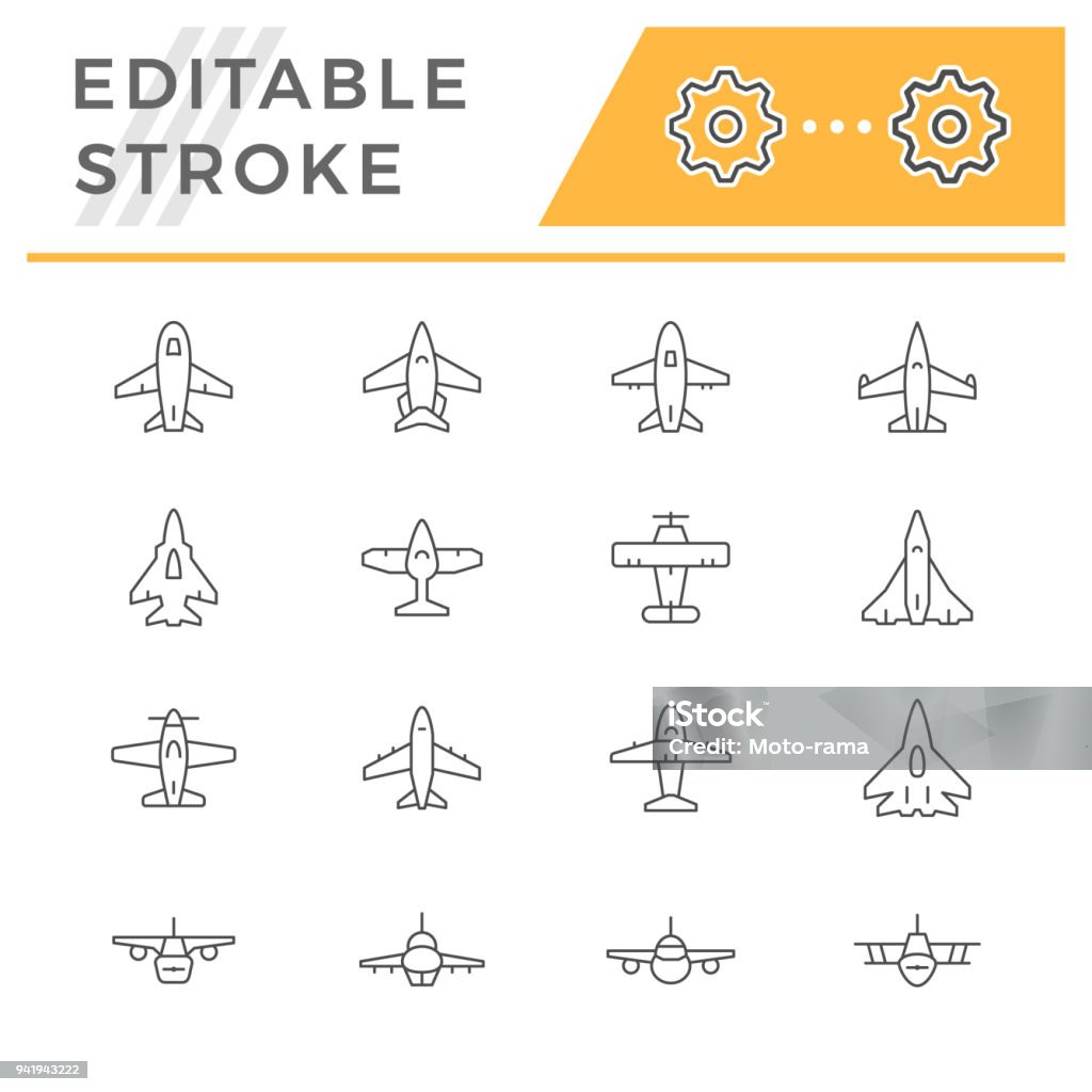 Set line icons of plane Set line icons of plane isolated on white. Editable stroke. Vector illustration Icon Symbol stock vector