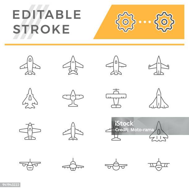 Set Line Icons Of Plane Stock Illustration - Download Image Now - Icon Symbol, Biplane, Outline