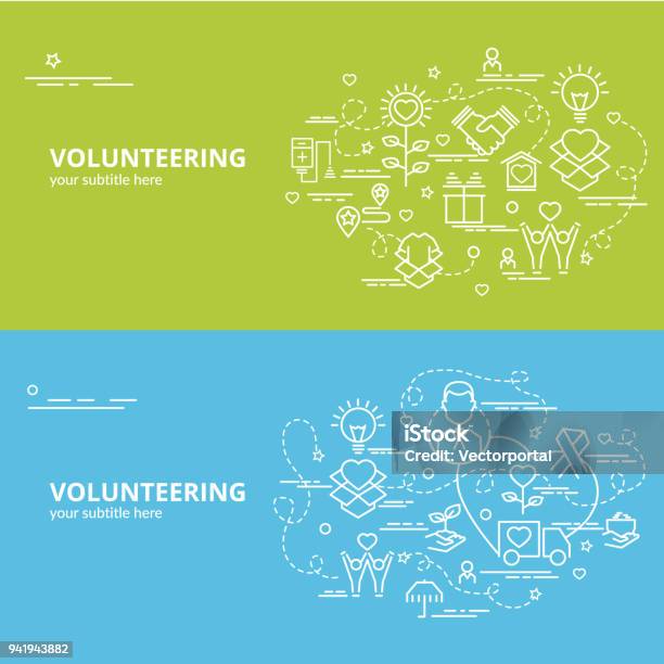 Flat Colorful Design Concept For Volunteering Stock Illustration - Download Image Now - Volunteer, Charity and Relief Work, Illustration