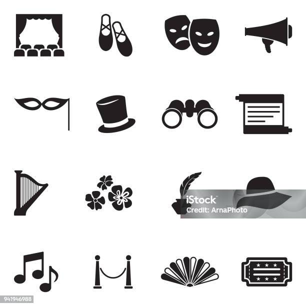 Theater Icons Black Flat Design Vector Illustration Stock Illustration - Download Image Now