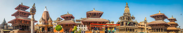 Kathmandu ancient temples and shrines Patan Durbar Square panorama Nepal