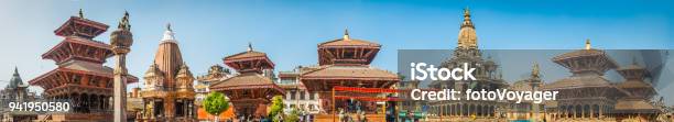 Kathmandu Ancient Temples And Shrines Patan Durbar Square Panorama Nepal Stock Photo - Download Image Now