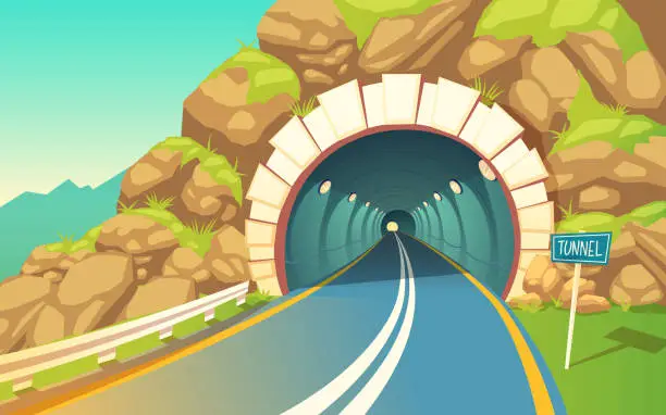 Vector illustration of Vector illustration of tunnel, highway. Underground road.