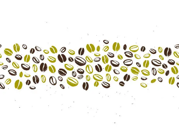 Vector illustration of Vector seamless coffee backdrop design with hand drawn coffee beans isolated on white background.