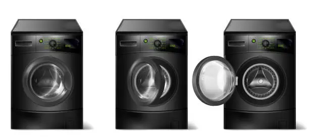 Vector illustration of Vector set of realistic black washing machines