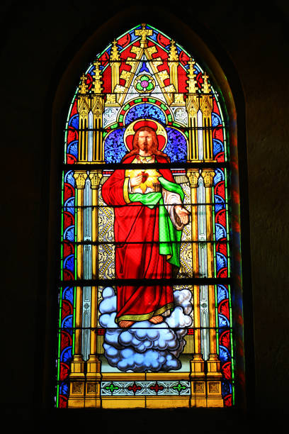 istock Decorated glass window inside St James church 941964194