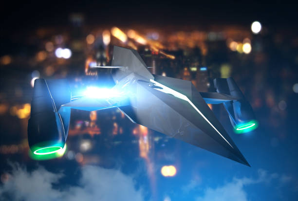 Technological ghost fighter is flying in the night.