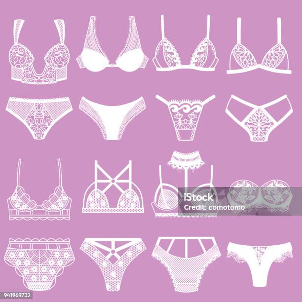 Collection Of Lingerie Panty And Bra Set Stock Illustration - Download Image Now - Art, Backgrounds, Beauty