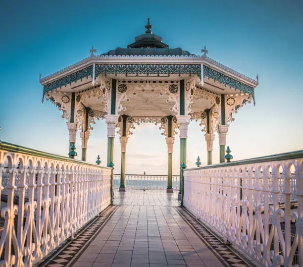 View of the Victorian bandstand near the beach in Brighton and Hove