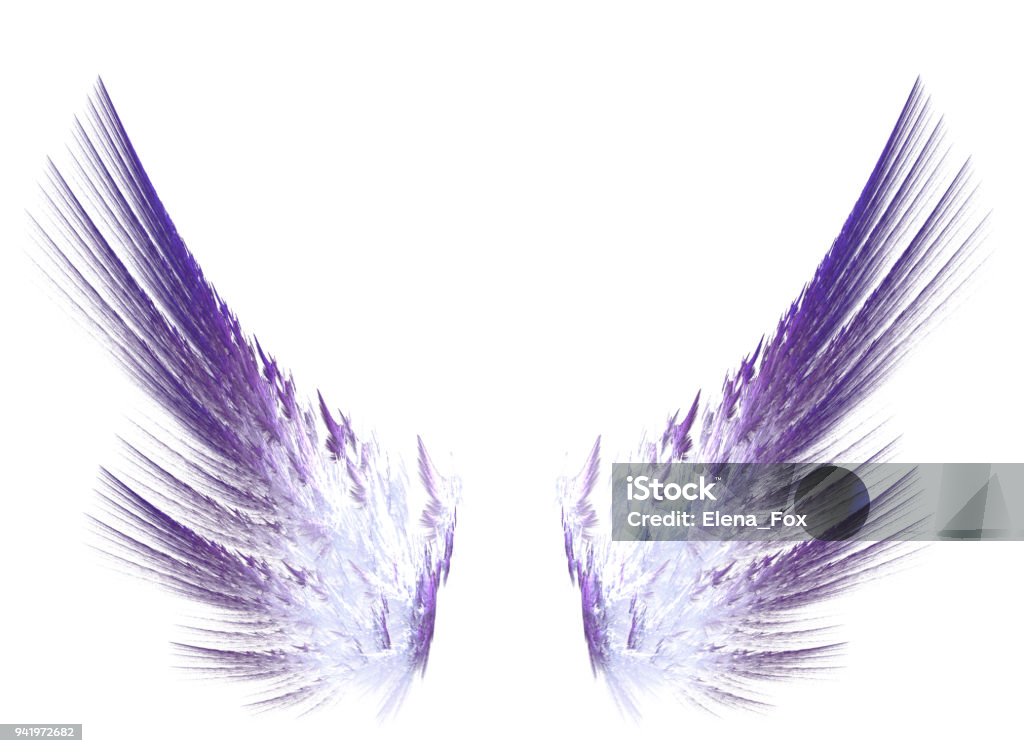 Fractal purple wings on white isolated background Fractal purple wings on white isolated background. Wings for the angel. For collages and work in digital programs. Aircraft Wing stock vector