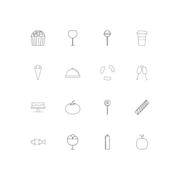 Vector illustration of Food And Drink simple linear icons set. Outlined vector icons