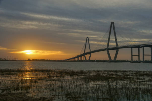 arthur ravenel jr puente sobre el río de cobre en charleston carolina del sur - arthur ravenel fotografías e imágenes de stock