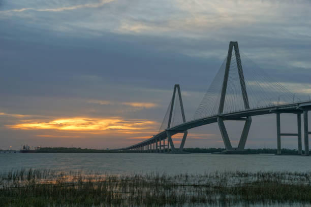 arthur ravenel jr puente sobre el río de cobre en charleston carolina del sur - arthur ravenel fotografías e imágenes de stock