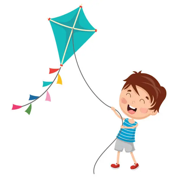 Vector illustration of Vector Illustration Of Kid Playing Kite