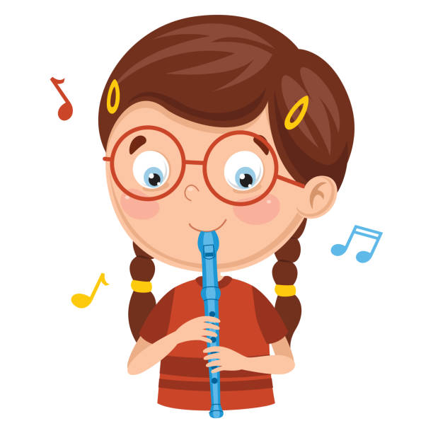illustrazioni stock, clip art, cartoni animati e icone di tendenza di illustrazione vettoriale del ragazzo che suona il flauto - childrens music
