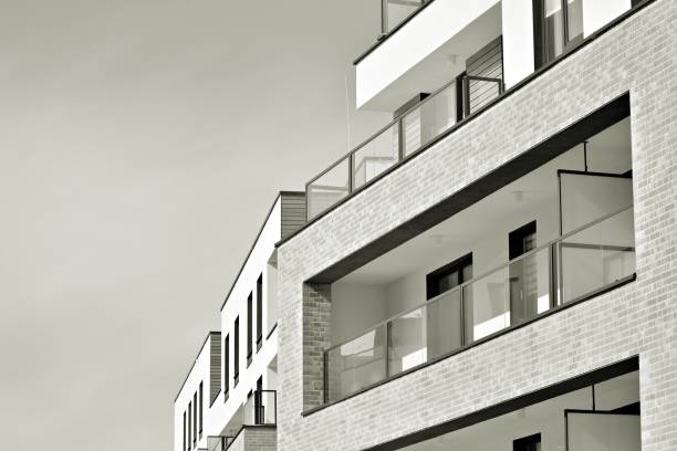 istock Facade of a modern apartment building. Black and white. 942007252