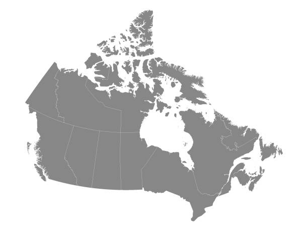 ilustraciones, imágenes clip art, dibujos animados e iconos de stock de mapa gris de canadá con provincias - cartography canada white map