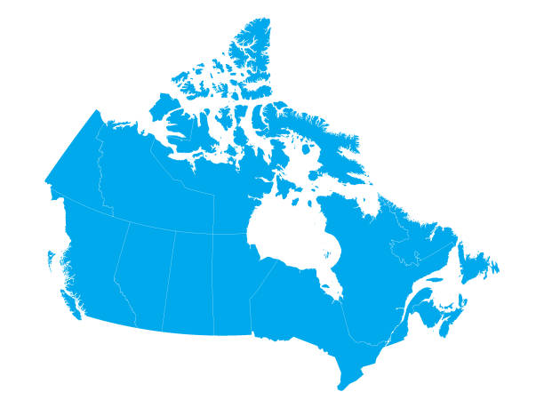 ilustraciones, imágenes clip art, dibujos animados e iconos de stock de azul mapa de canadá con provincias - cartography canada white map
